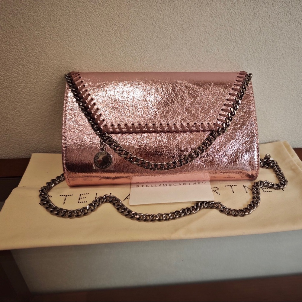 Stella McCartney Falabella Metallic Pink Silver Tone Chain Crossbody